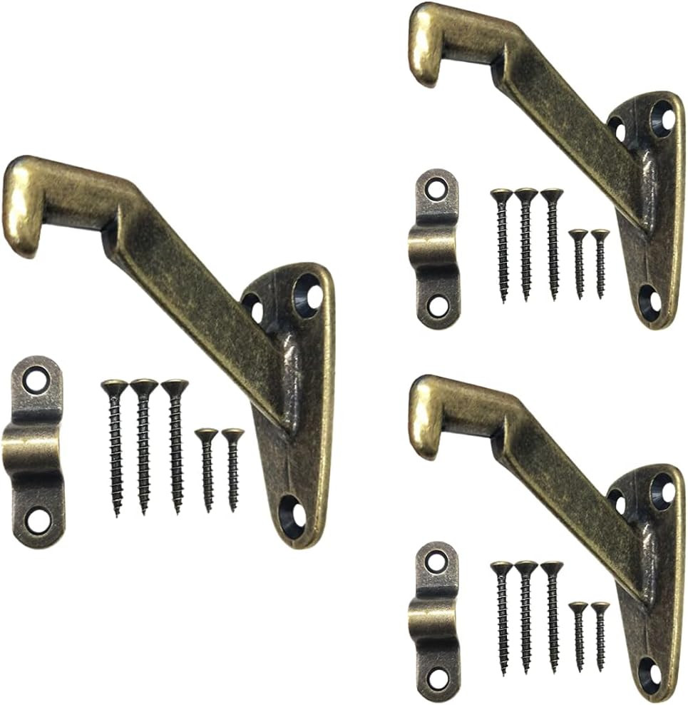 Heavy Duty Handrail Bracket Antique Brass 3 Pack gallery