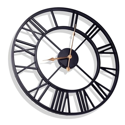 16 Inch Large Outdoor Wall Clock, Black Metal Modern Minimalist Battery gallery
