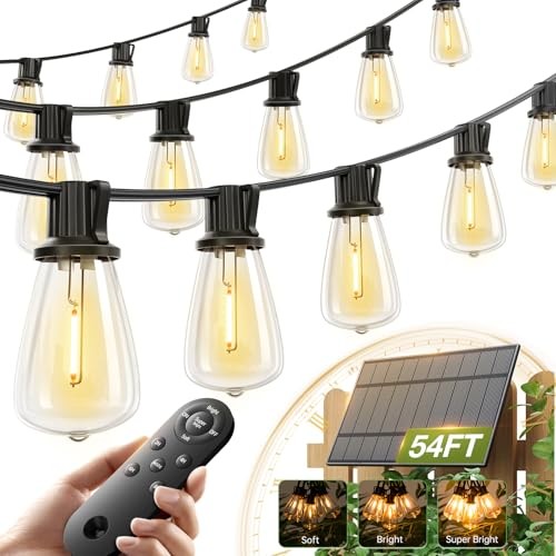 54(48+6) FT Solar String Lights Waterproof,Patio 48+6FT(24 Sockets)(1 Pack) gallery
