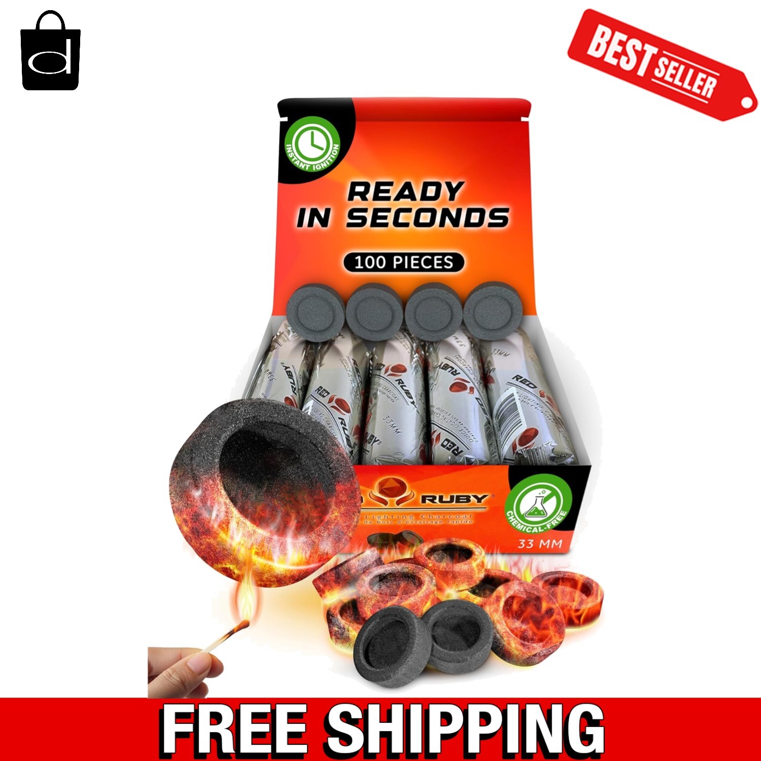 100 Pack Quick Light Charcoal Tablets for Incense - 33Mm Resin Burner gallery