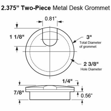 Two-Piece Metal Desk Grommets - 2.375" - Colors: Bronze, NIckel, Brass, Black gallery