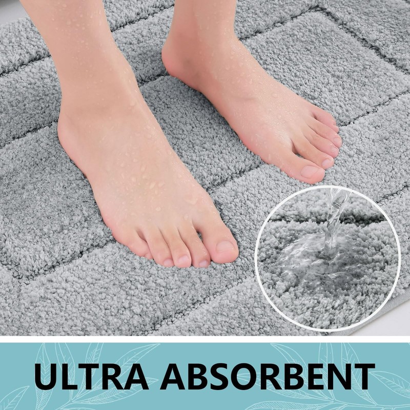 Buganda Microfiber Bathroom Rugs, Bath Rug Size 24 x 16 and 47 x 24in Grey, 2... gallery