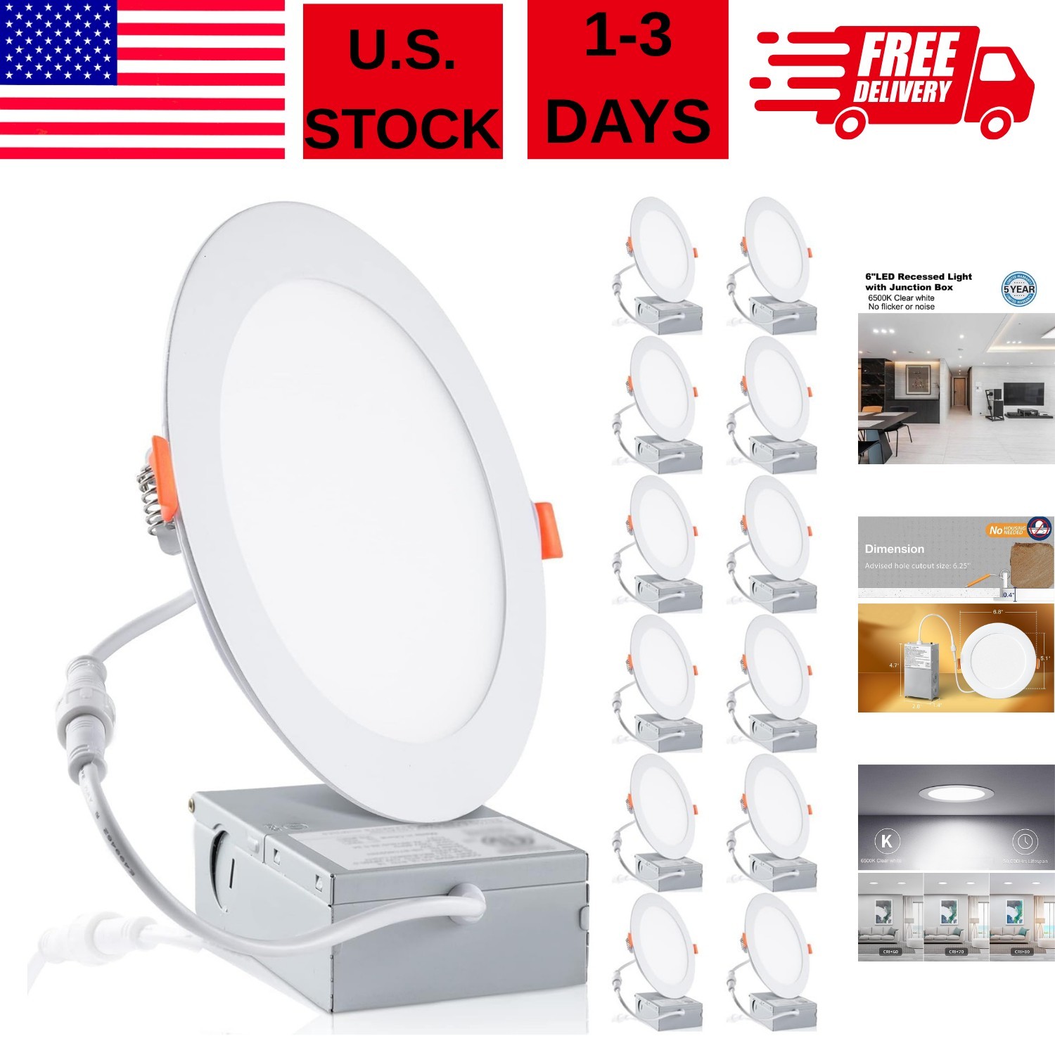 12-Pack 6 Inch LED Recessed Lights 6500K Daylight Ultra-Thin Canless Wafer Do... gallery