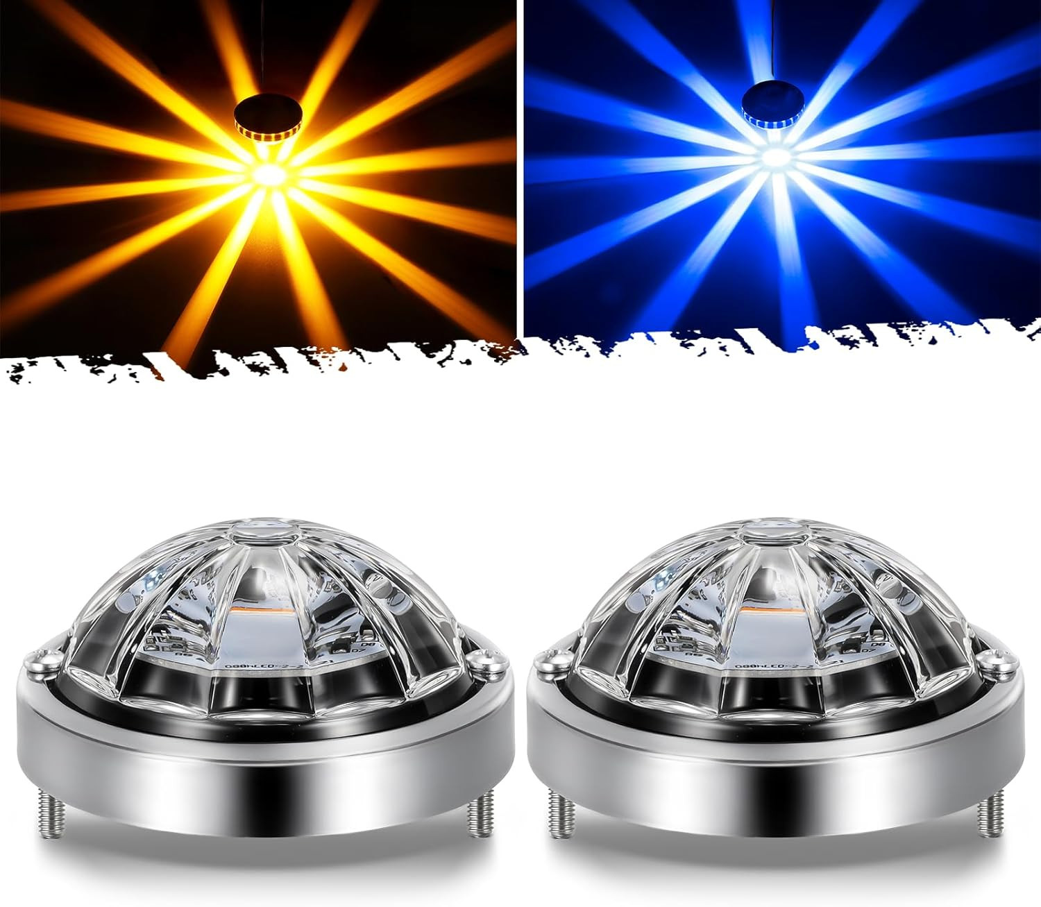 2Pcs Glass Lens Low Profile Watermelon Lights Dual Color Amber/Blue LED Turn Sig gallery