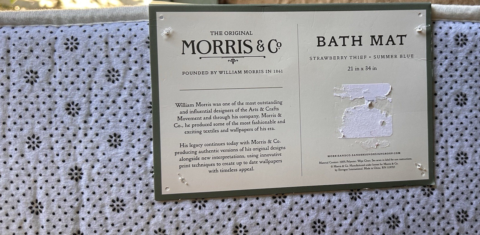 Morris & Co Bath Mat STRAWBERRY THIEF Summer Blue non-slip Memory Foam NWT gallery