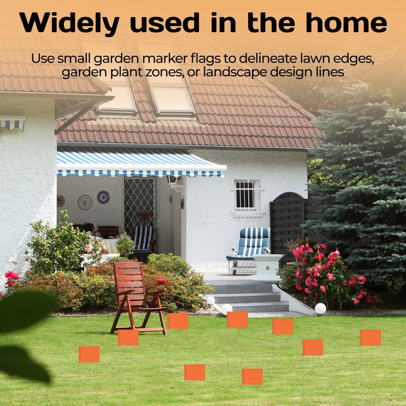 20Pack Orange Marking Flags,Writable | 15X4X5 Inch,Pvc Small Lawn Marking Flags, gallery