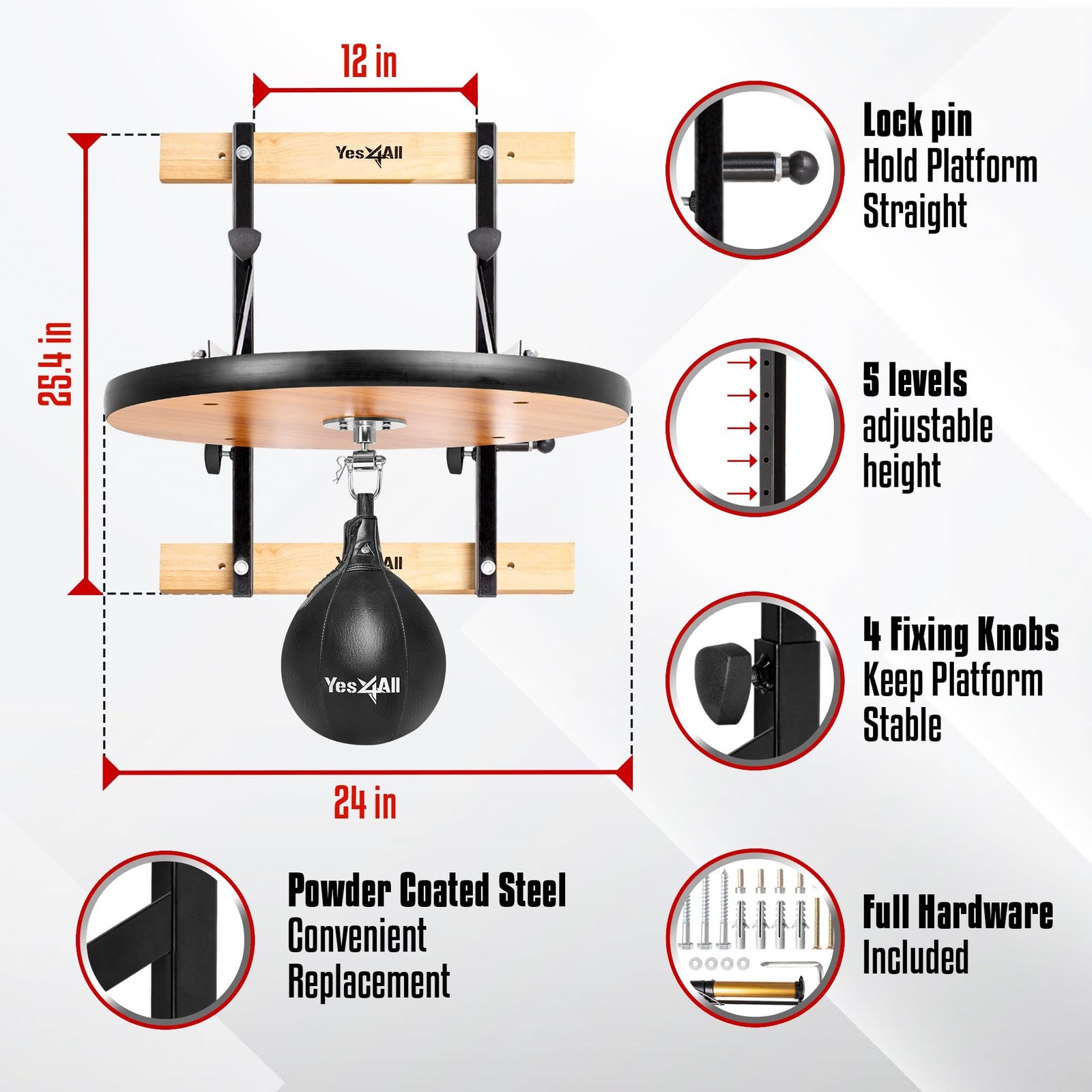 Yes4All 24 inches Adjustable Speed Bag Platform with Upgraded Speed Balls, Wa... gallery