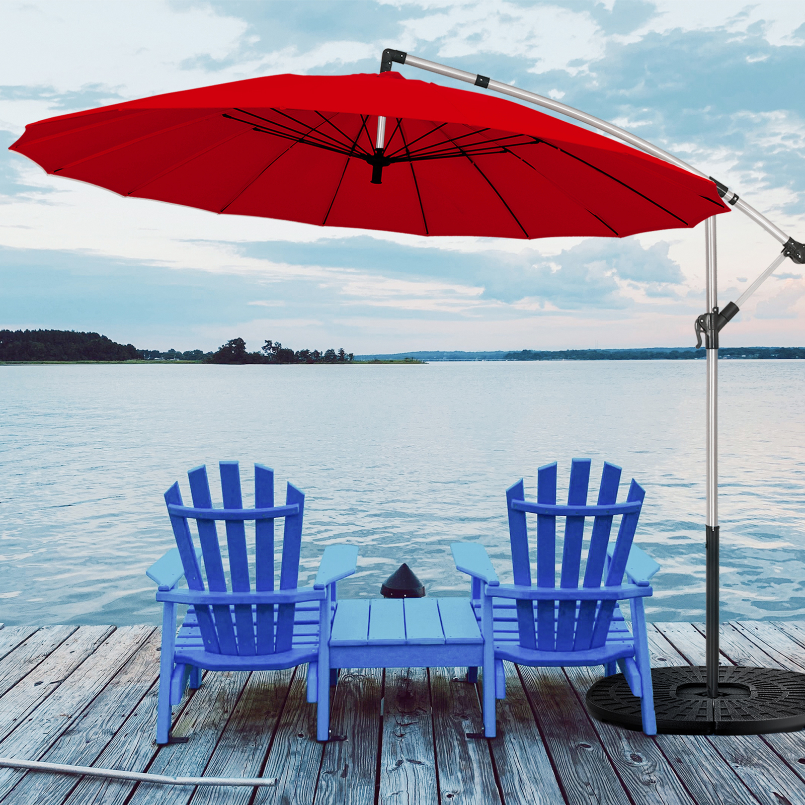 10FT Patio Offset Hanging Umbrella Cantilever Umbrella w/ Tilt Adjustment gallery
