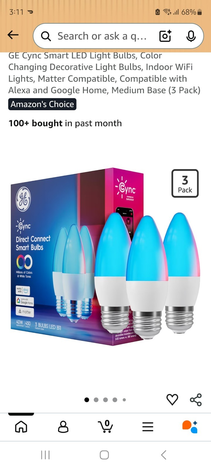 GE Cync Smart LED Light Bulbs, 3-Pack, Bluetooth Wi-Fi, Color Changing gallery