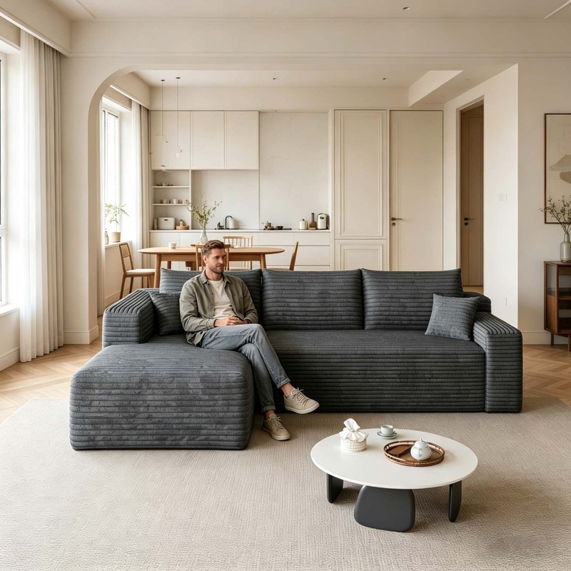 95" L Shape Couch Comfy Sectional Boneless Sofa with Left Chaise for Living Room gallery