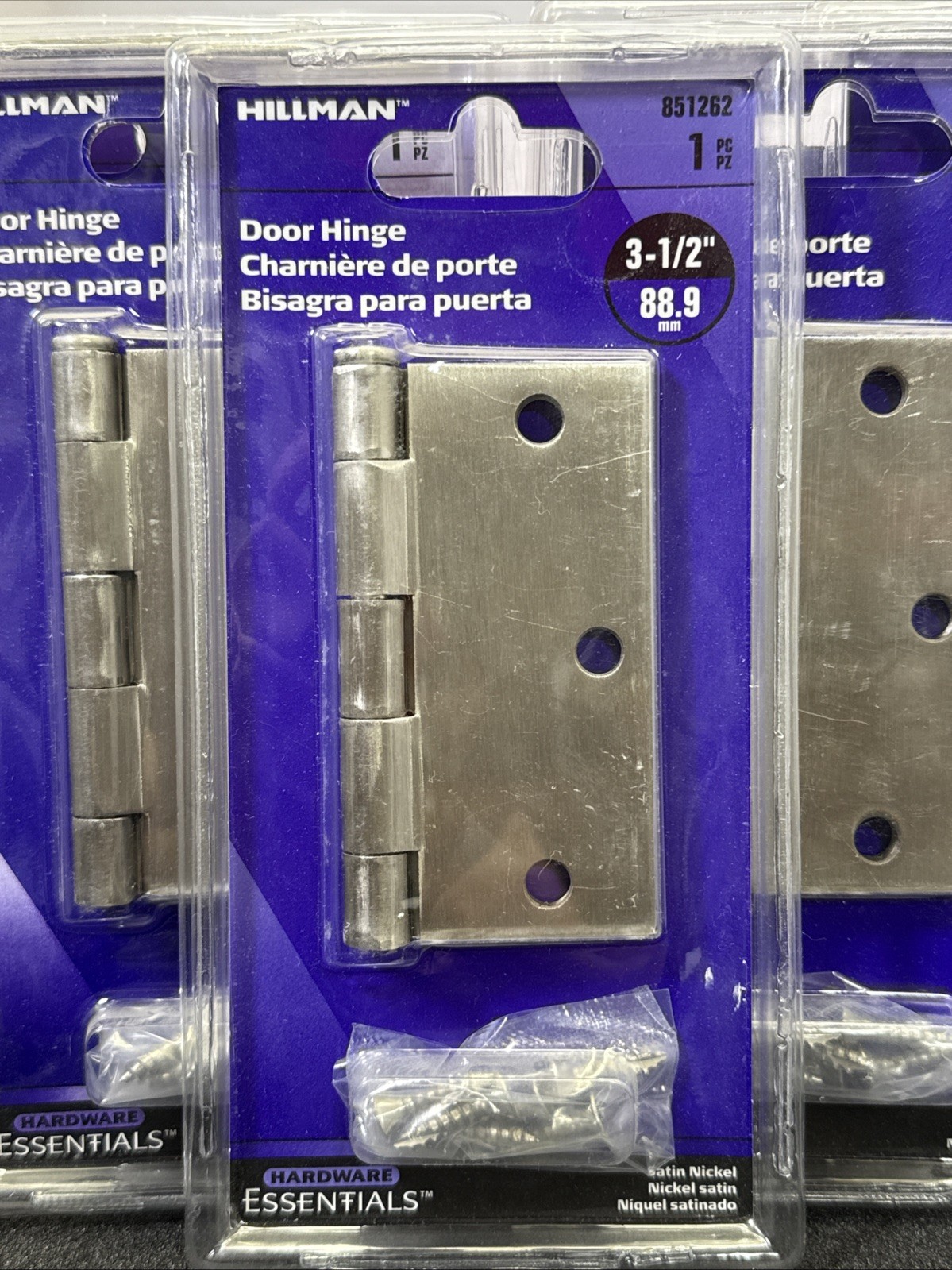 Hillman 851262 Residential Square Corner Door Hinge, Satin Nickel, 3 1/2" gallery