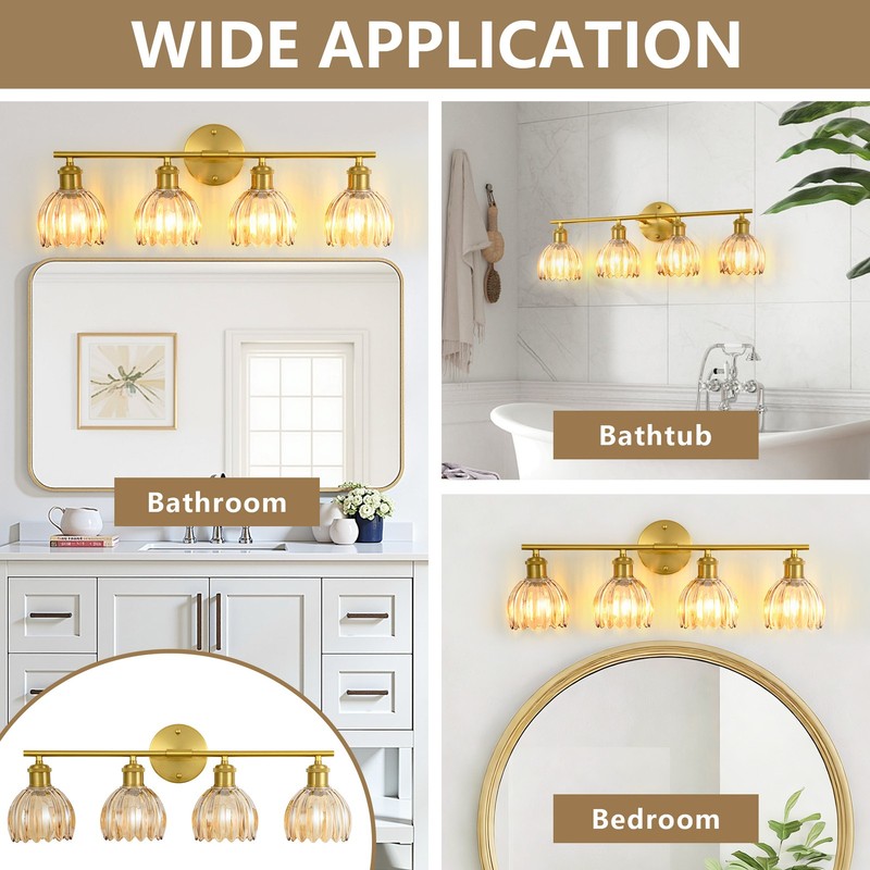 Premium 4-Light Copper Vanity Light with Amber Glass Shades,Adjustable E26 gallery