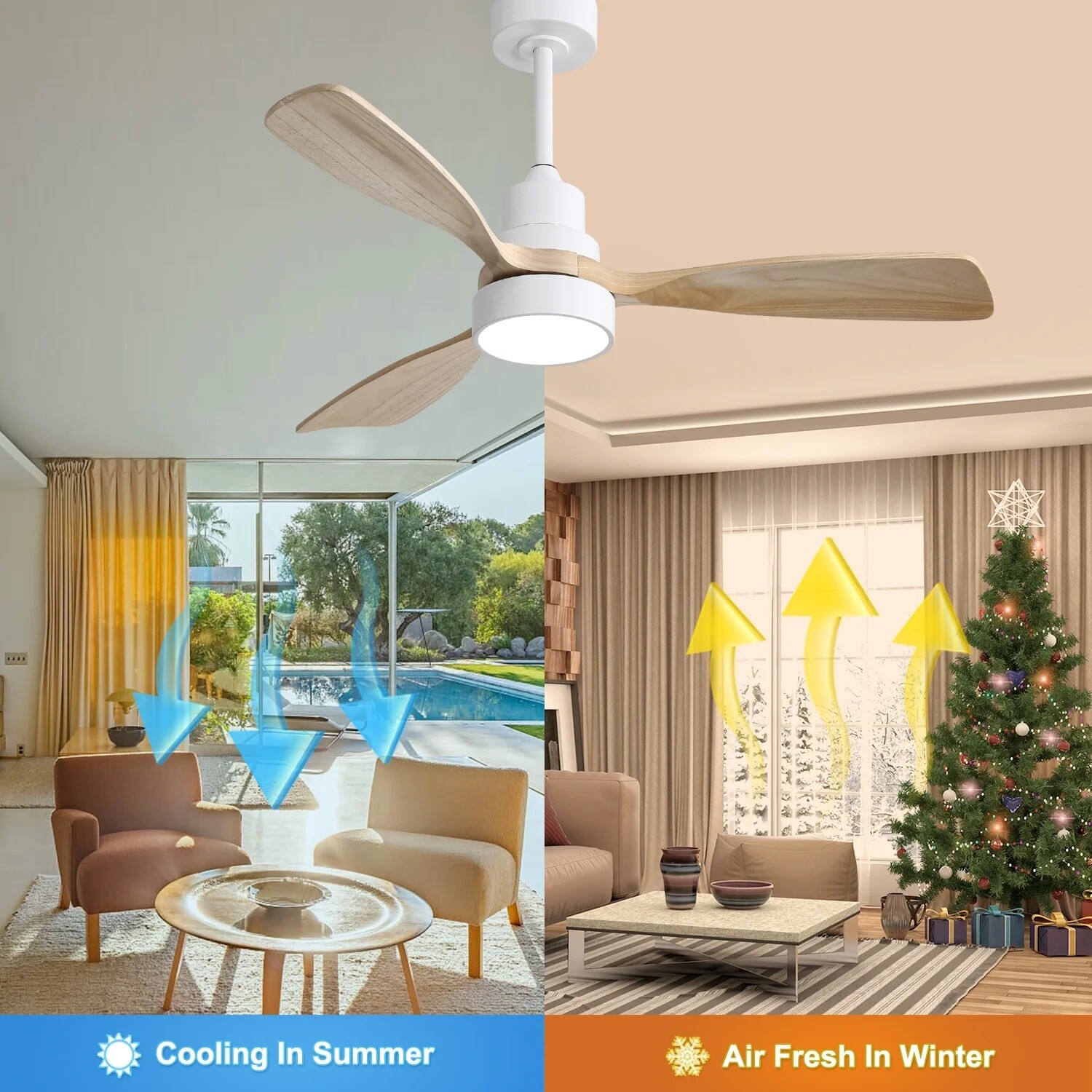 48" Modern Ceiling Fan w/Light and Remote Solid Wood Blades Noiseless Reversible gallery