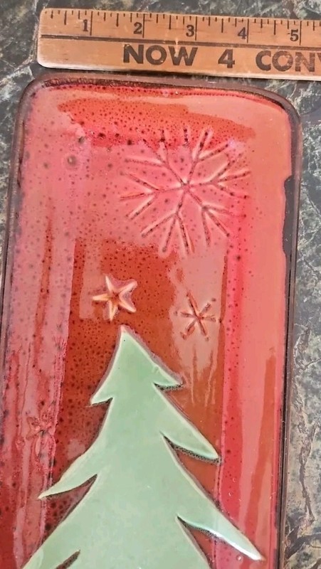 Creative Co-Op Christmas Rustic Rectangle Plate Tree Primitive Design Rust Brown gallery