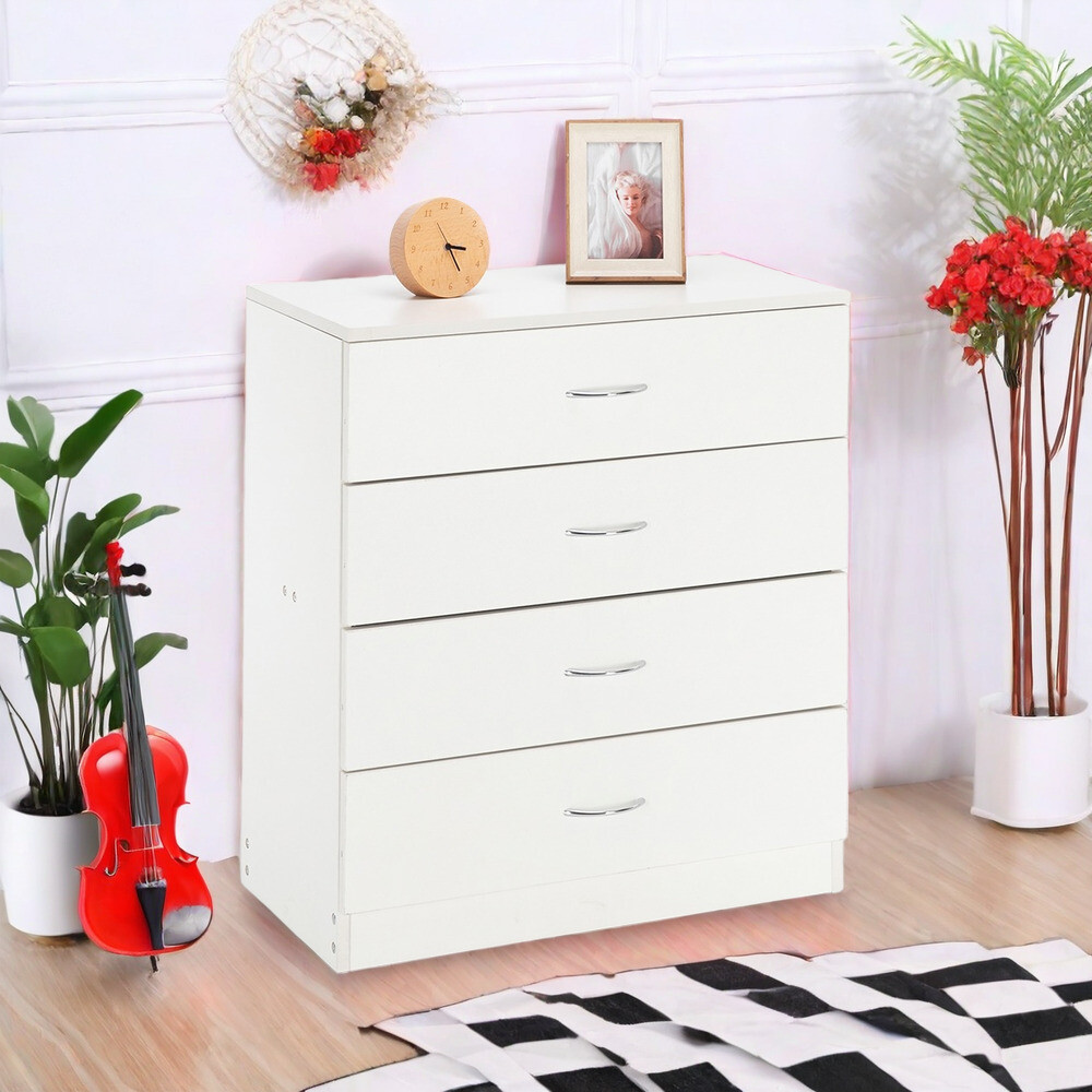 Modern Single White Storage Cabinet With 4 Drawers, Durable Cabinet Organizer