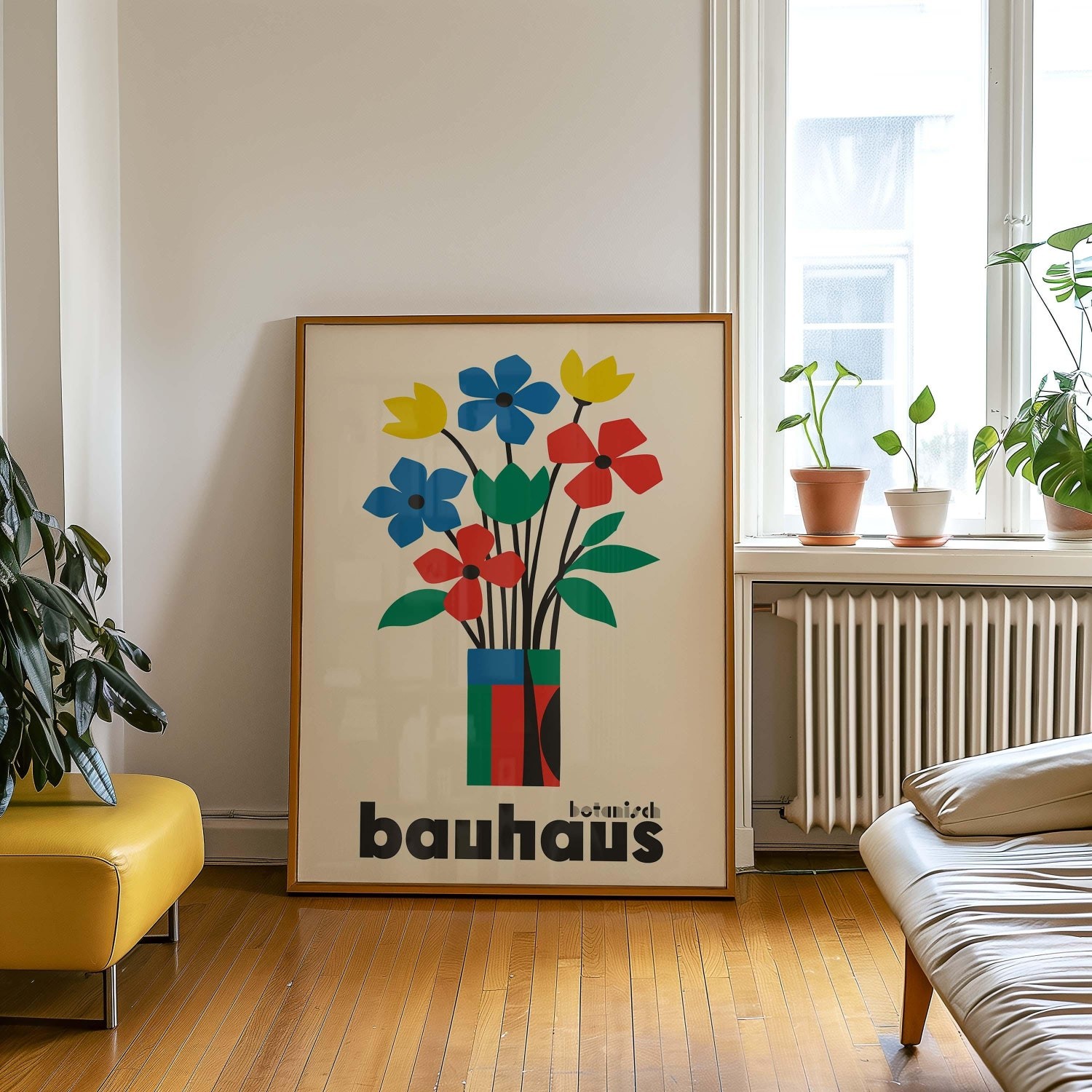 Bauhaus Botanical Flower Poster, Minimal Colorful Retro Wall Art Print gallery