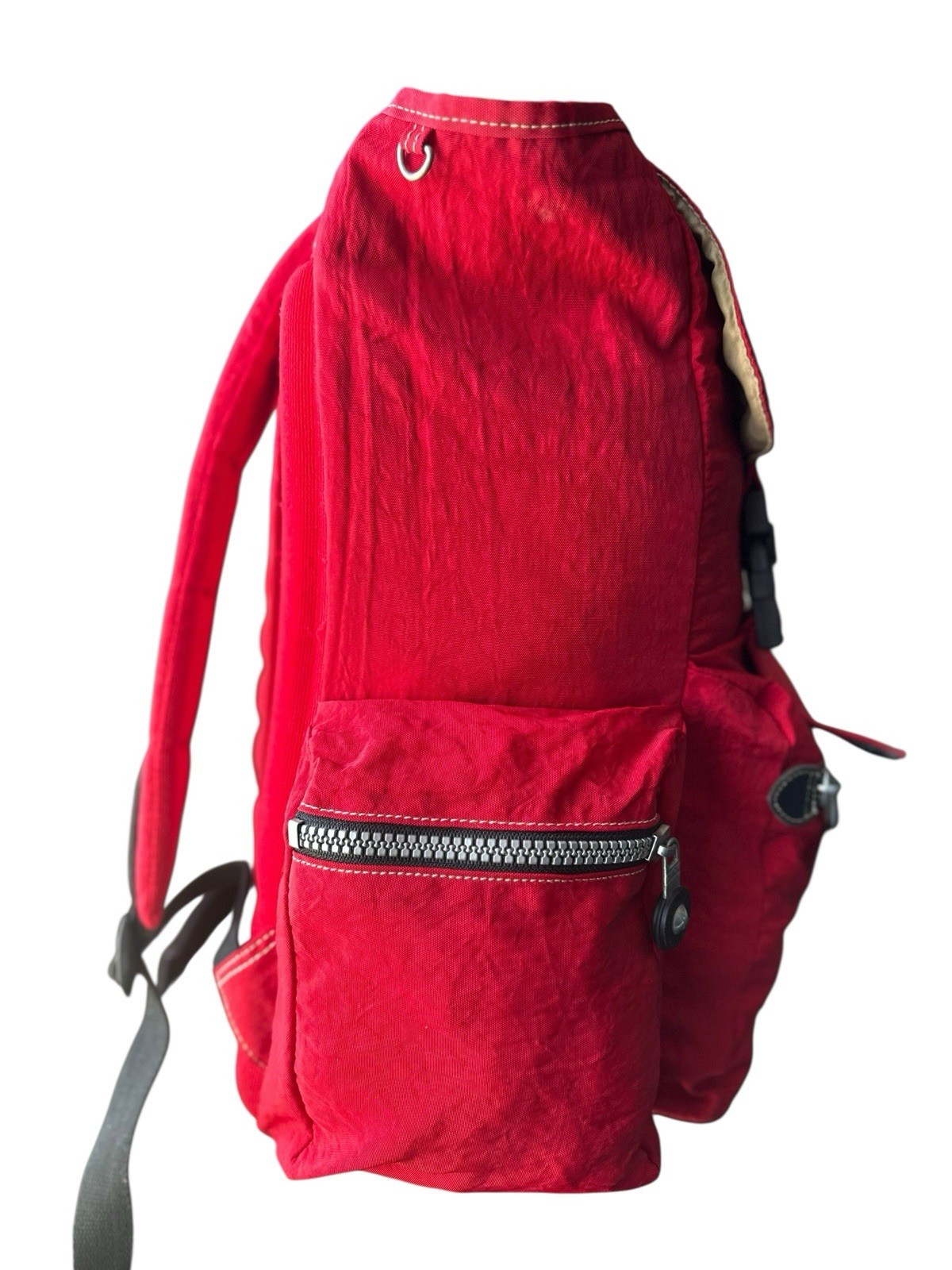VTG 90’s Kipling Red Nylon Backpack Large Flap Buckle Drawstring Padded Back 2