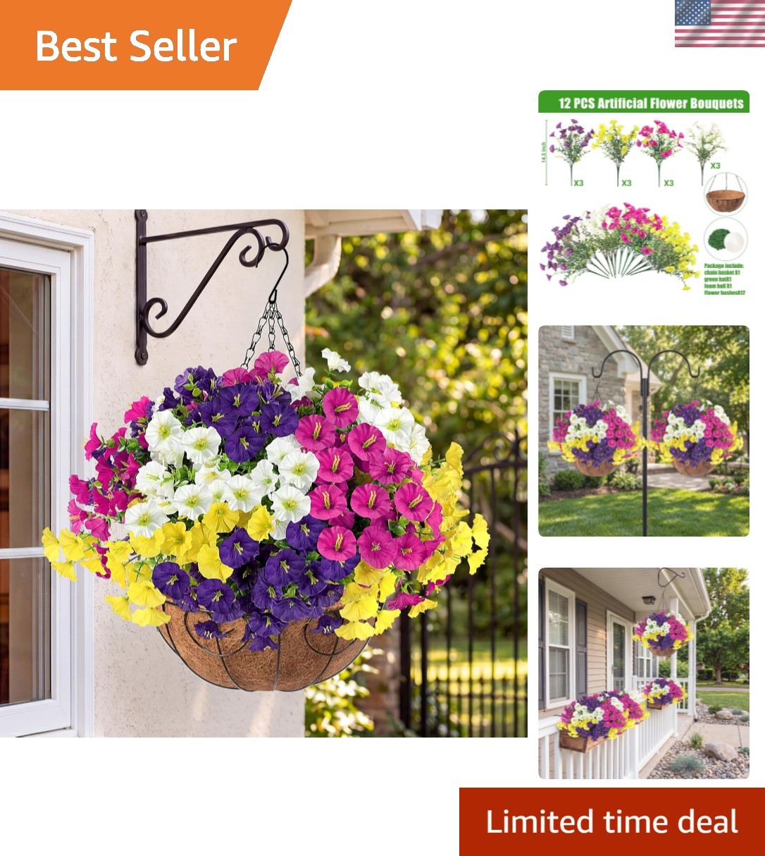 Artificial Flowers for Outdoors with Baskets Hanging Plant Faux Flowers UV Re... gallery