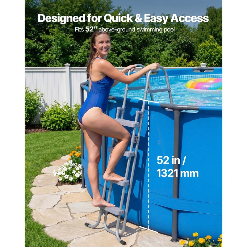 Uimoso Durable 4-Step Steel A-Frame Pool Ladder for 52in Walls, 300lbs Capacity gallery