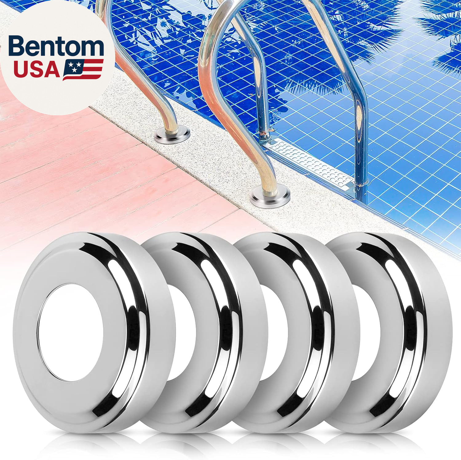 Universal Fit Pool Ladder Escutcheon Plates 4Pack, Stainless Steel Cover Plate f gallery