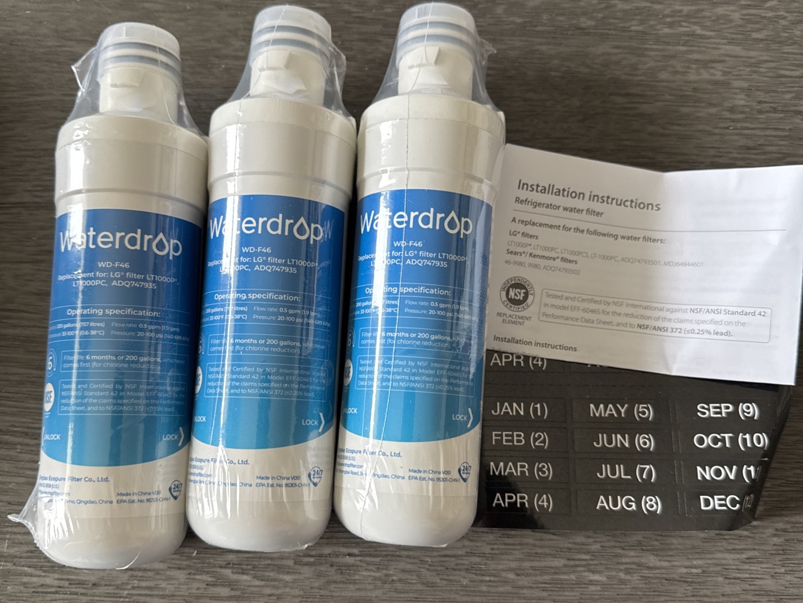 Waterdrop WD-F46 Replacement For LG LT1000P, ADQ747935 New Sealed Set of 3 gallery