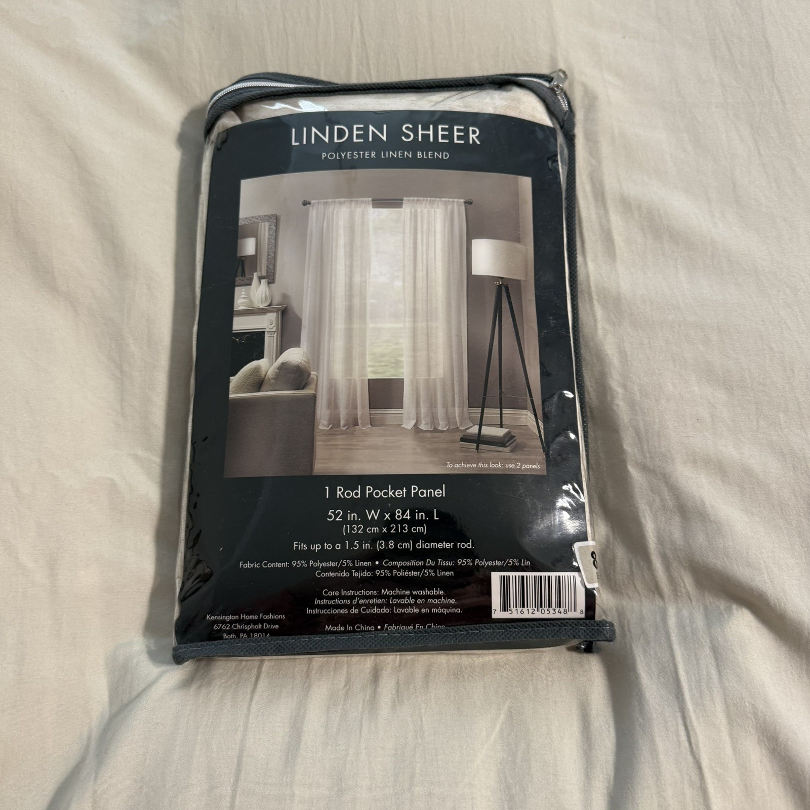 Linden Sheer Polyester Linen Blend One Rod Pocket Panel 52x84L Fits 1.5in Rod gallery