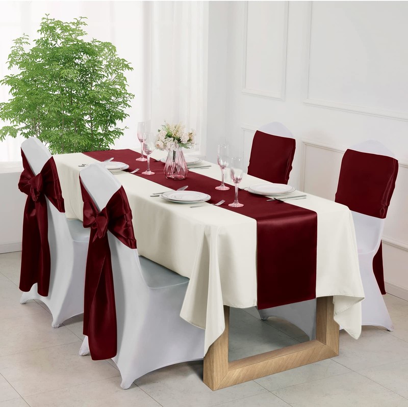 4Pcs Satin Maroon Table Runner - 12 x 108 Inch Long Size, Party Table Runner ... gallery
