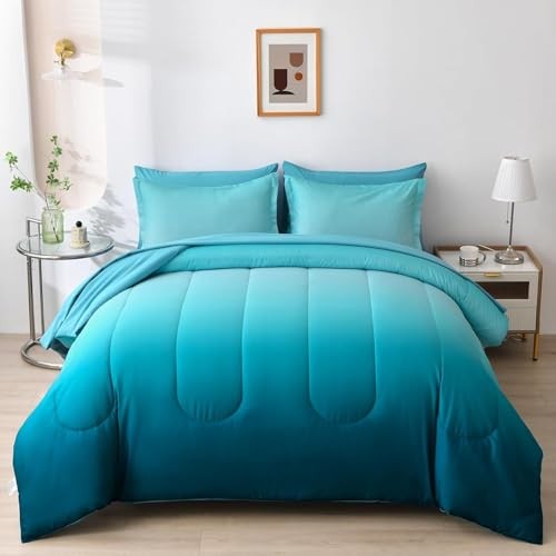 Gradient Teal Comforter Set - 5 Pieces Lightweight Teal Green Twin Light Teal gallery