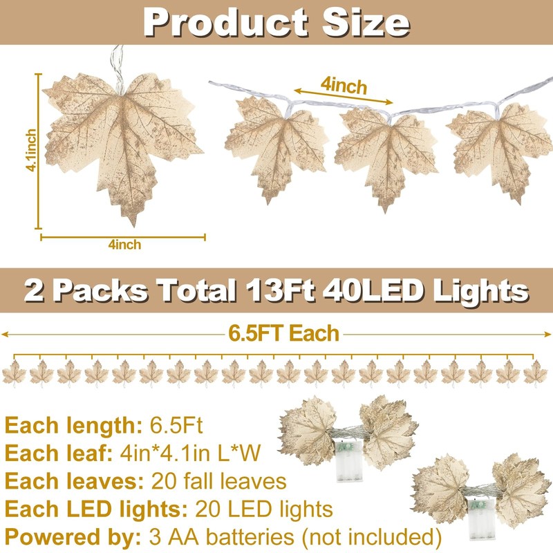 Timer - 2 Pack Fall Decor Fall Garland with Lights Fall Decorations for Home, gallery