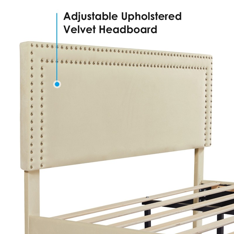 Twin Full Queen Platform Bed Frame with Upholstered Headboard Adjustable Height gallery