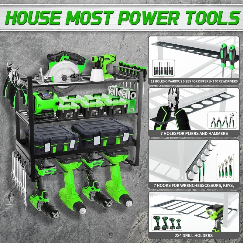 Heavy-Duty 4 Layers Tools Storage Rack Cordless Drill Holders Power Tool rack gallery