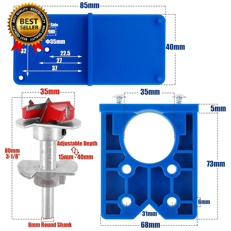 35Mm Concealed Hinge Jig Kit - Adjustable Depth Carbide Forstner Drill Bit Hinge gallery