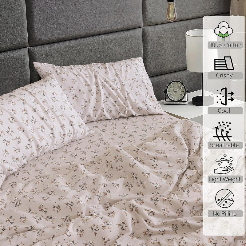 100% Cotton Percale Sheets Split King Size Crisp Cooling Bed Sheets for Hot gallery