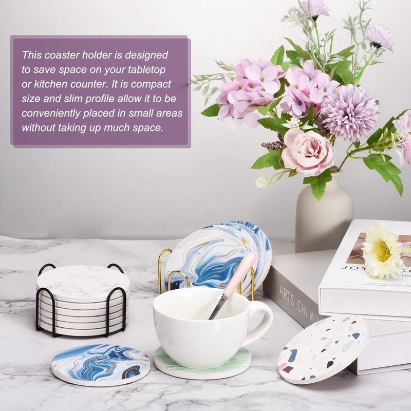 Coaster Holder 4" for Both Round and Square Holds 8 Coasters Gold gallery