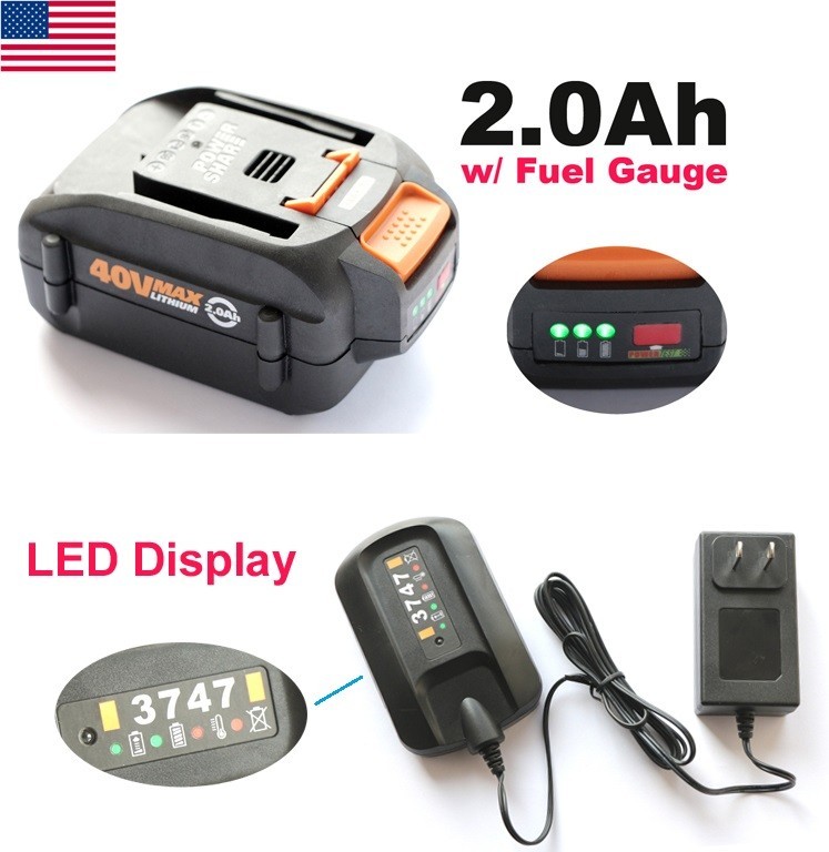 40V WA3580 2.0Ah Max Lithium Battery & Charger For Worx WG180 WG280 WG380 WG580 gallery