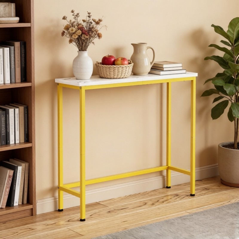 Narrow Console Table MDF Top Golden Metal Frame Slim Sofa Table Storage Shelf gallery