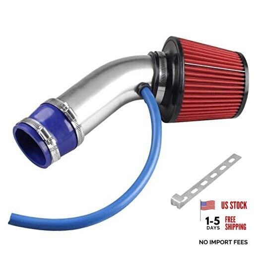 76mm 3" Universal Cold Air Intake Kit Aluminum Turbo Filter High-Flow Sliver gallery