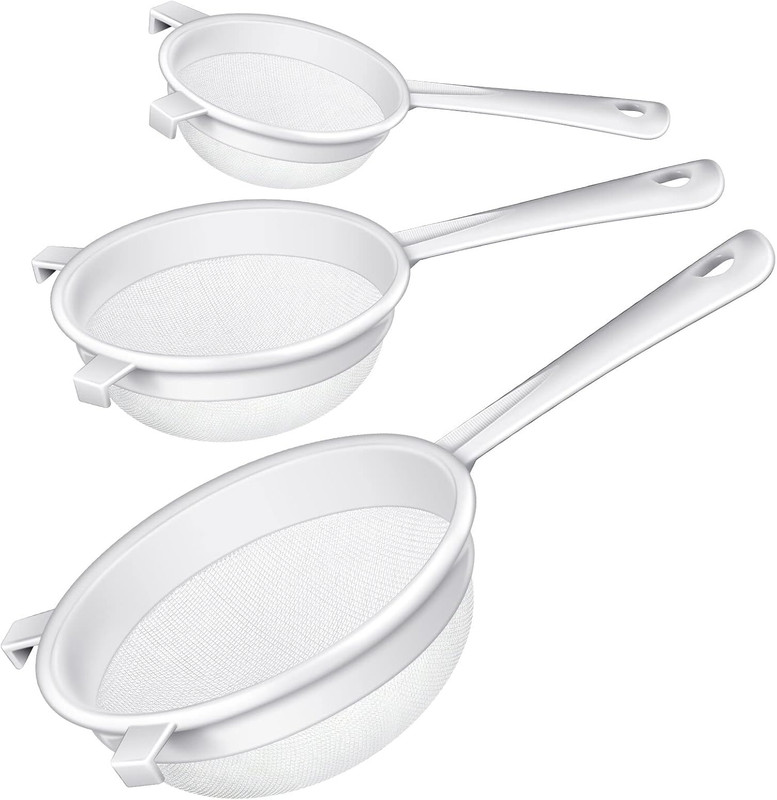 3 Pcs Plastic Nylon Mesh Strainer Colander with Handle Double Ear Fine Food Mesh gallery