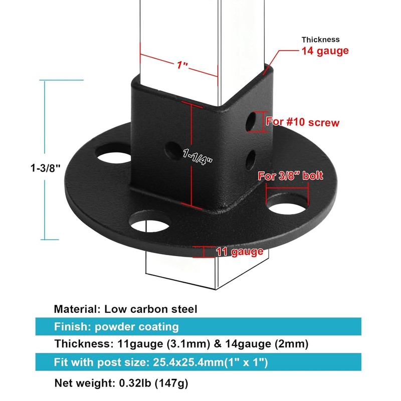 8 Pack 1"X1"Black Square Post Flange Base Anchor Deck Fence Railing Floor Mount gallery