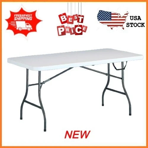 COSCO Deluxe 6FT Folding Table Fold In Half Portable Heavy Duty White New gallery