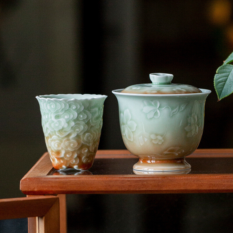 80ml Celadon Porcelain Relief Master Cup Handmade Creative Master Tea Cup China gallery