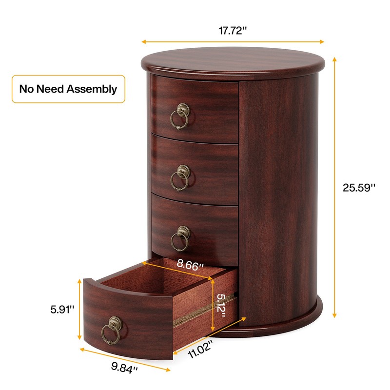 Solid Wood End Table, Round Side Table with 4 Drawers, No Assembly Required gallery