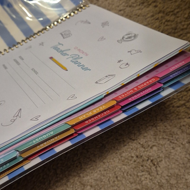 12-Month Teacher Planner Multicolor Spiral Bound Tabs Stickers gallery