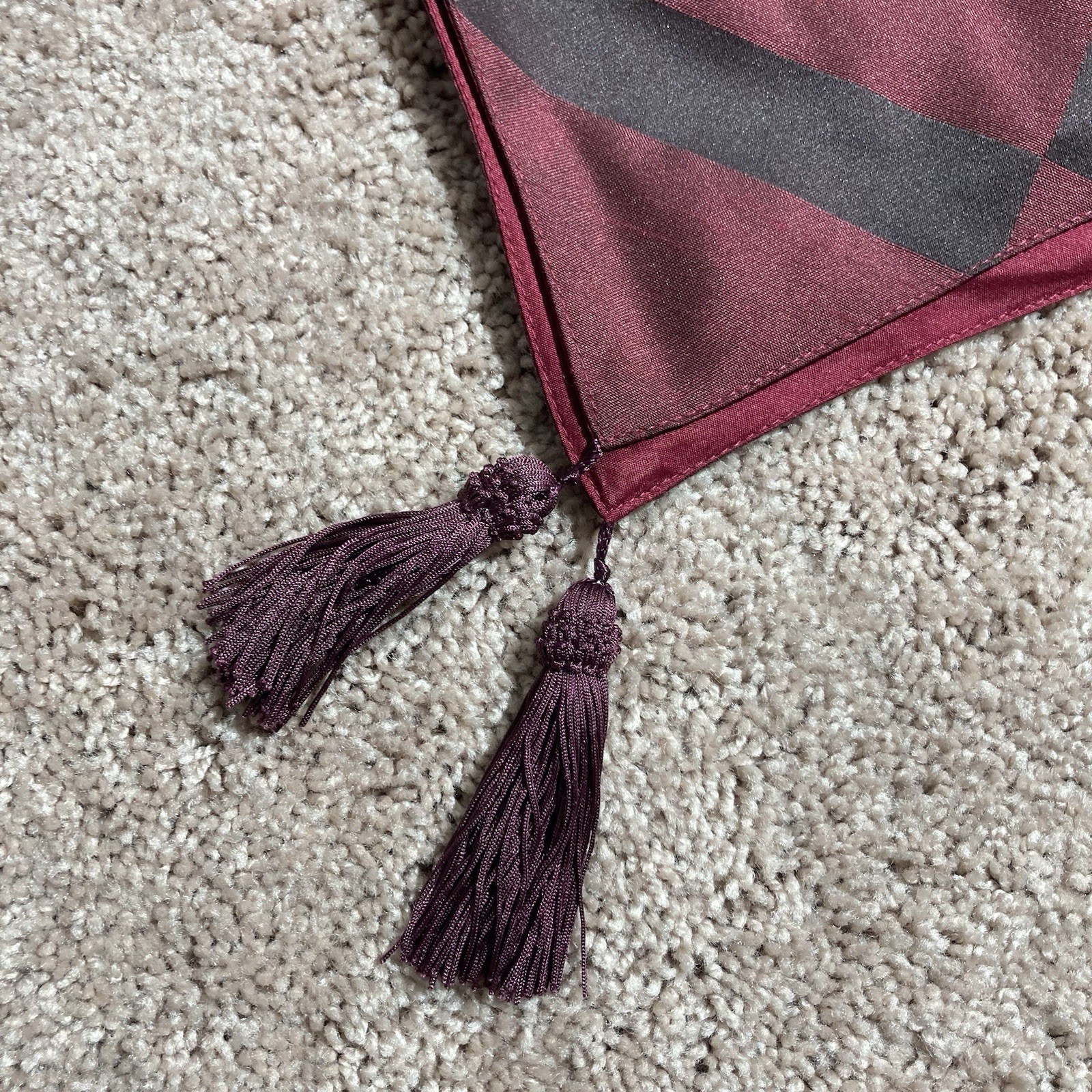 TABLE RUNNER 71 in X 13 in Maroon/Burgundy With Black Lines Triangle Edges gallery