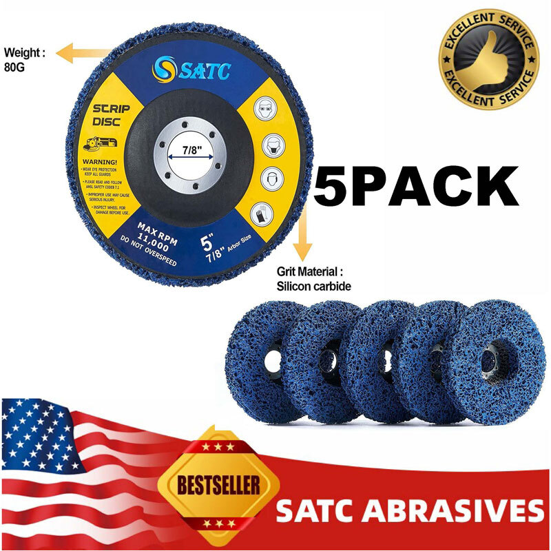 5 Pack 5''x7/8" Paint Rust Removal Clean Angle Grinder New Poly Strip Disc Wheel gallery