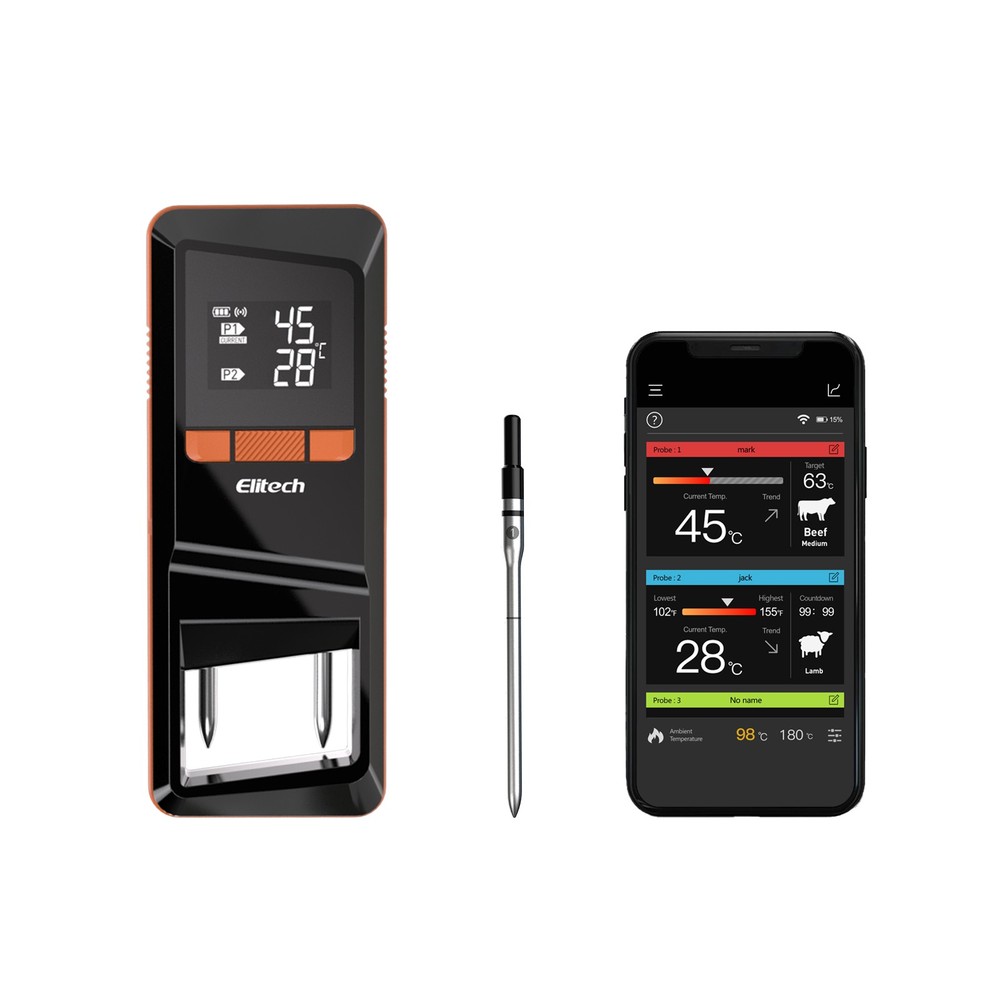 Bluetooth 4 Probe Meat Thermometer Wireless Roast BBQ Turkey Kitchen Cooking