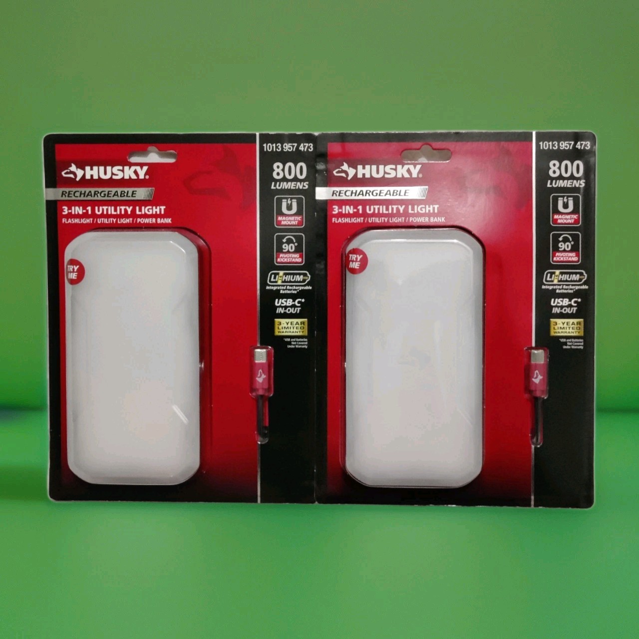 (2) Husky 800 Lumen 3-in-1 Rechargeable Utility Light with 10000 mAh Power Bank gallery