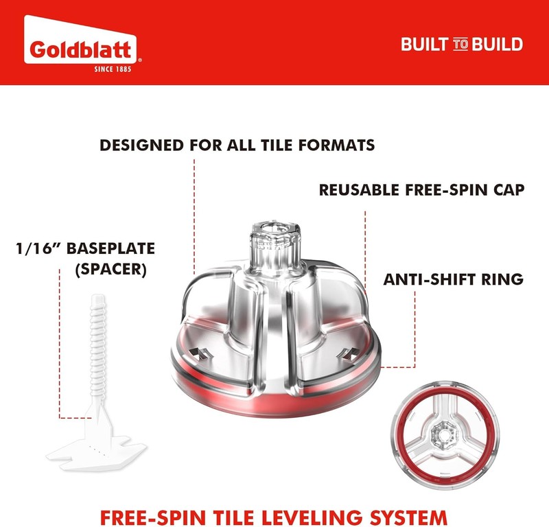 Goldblatt Tile Leveling System 250PC 1/16" Tile Spacer 100 Cap w/Anti-Shift Ring gallery
