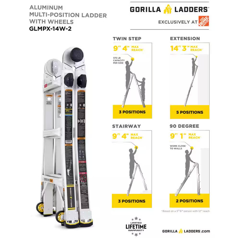 Gorilla Ladders Multi-Position Ladder 14 ft. Reach Height 375 lbs. Load Capacity gallery