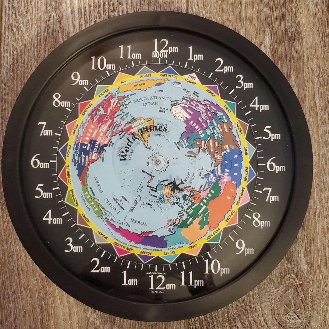 World Time Wall Clock 10” by Trintec Canada Colorful Plastic World Traveler Gift gallery